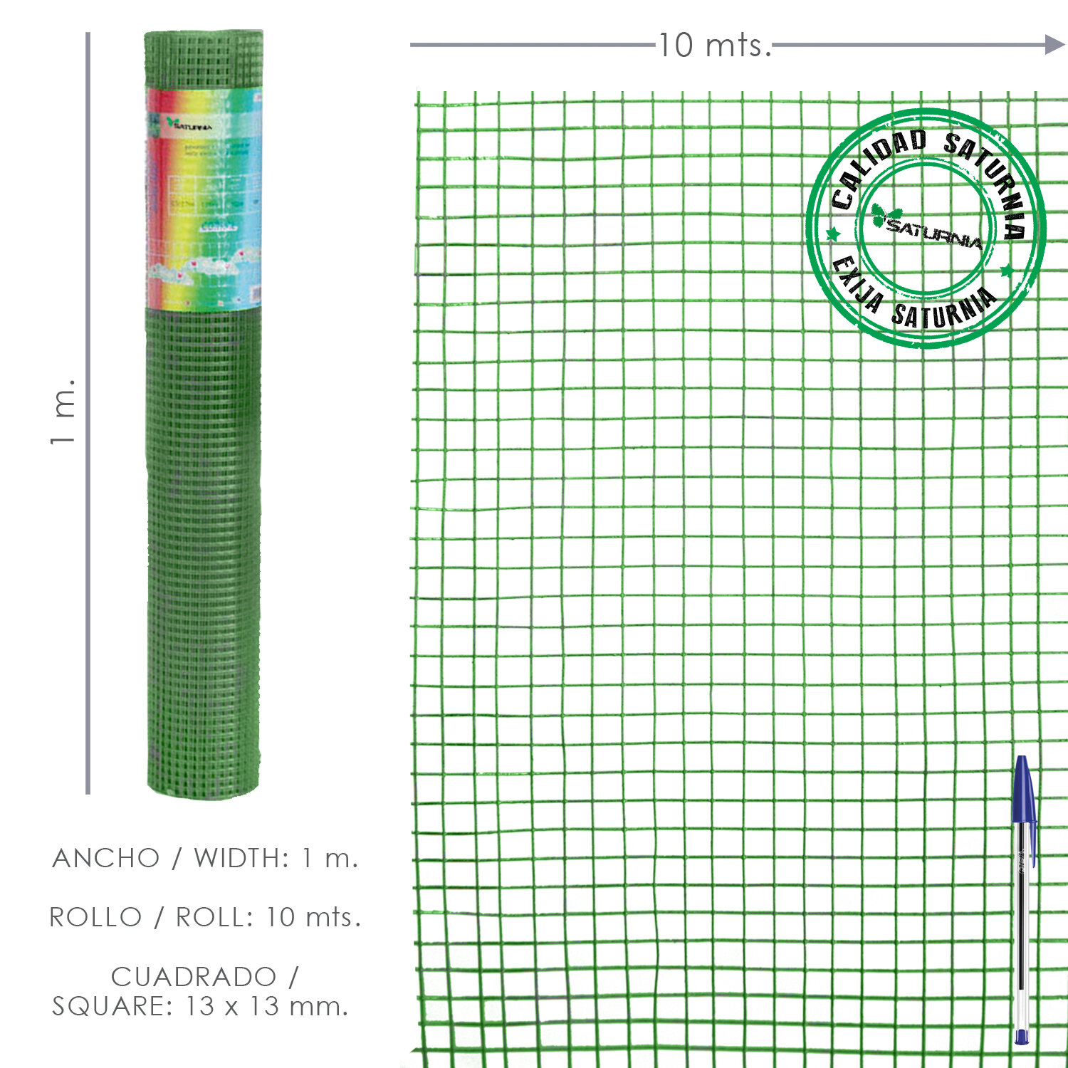 Malla Electrosoldada Plastificada Corral 13x13 / 100 cm. Rollo 10 metros