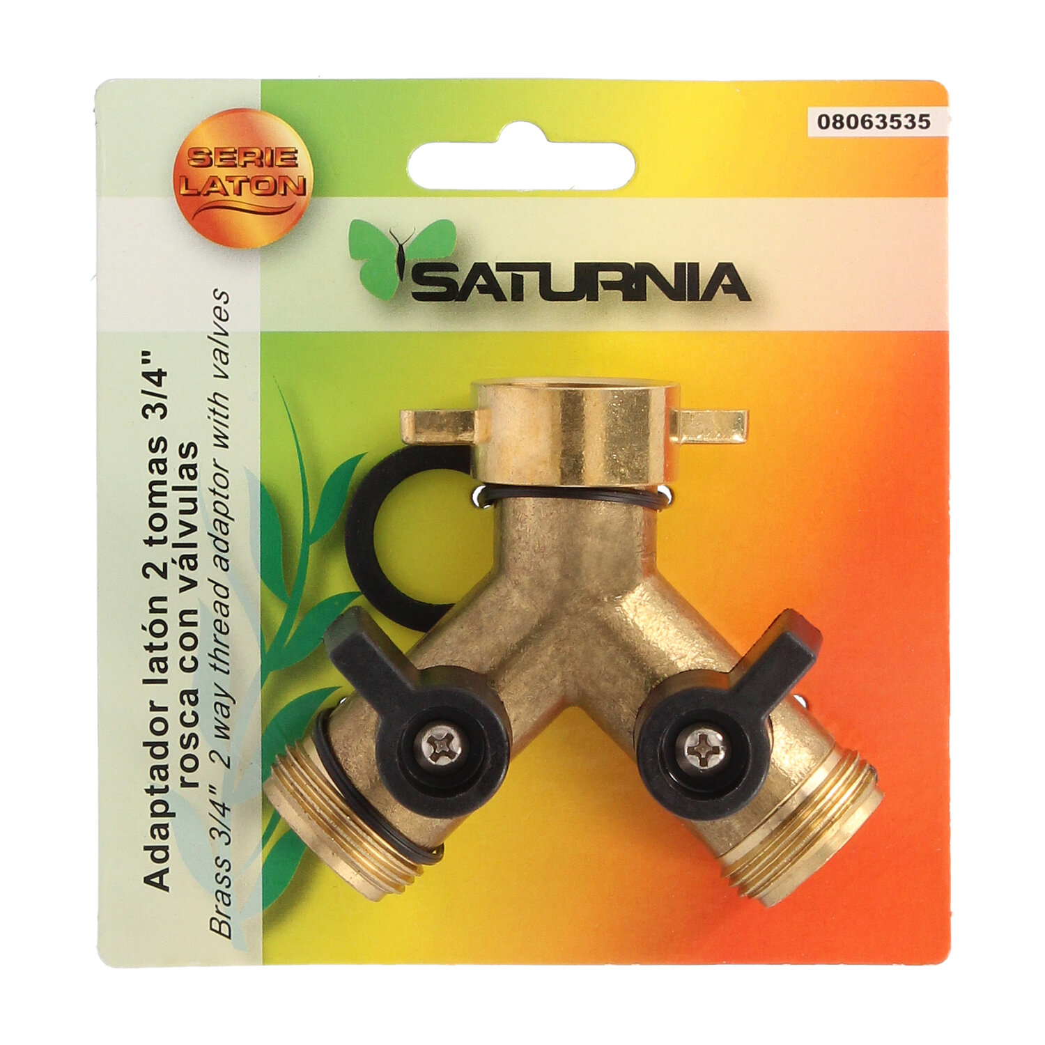 Adaptador Manguera Laton 2 Tomas Macho 3/4" y Entrada 3/4" Hembra