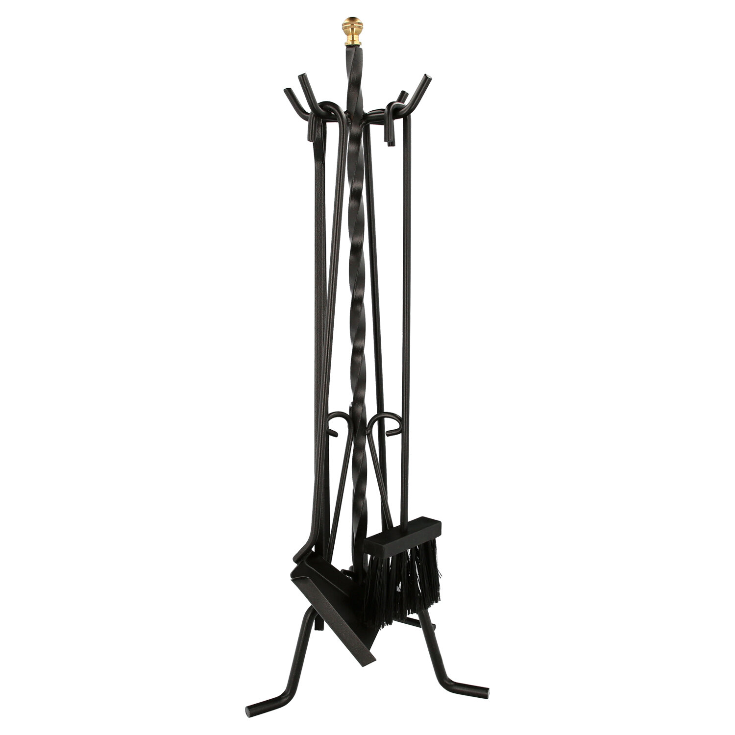 Juego Atizadores 5 Piezas 25x70 (Alt.) cm. Soporte, Cepillo, Recogedor, Atizador y Pinzas. Hierro Forjado