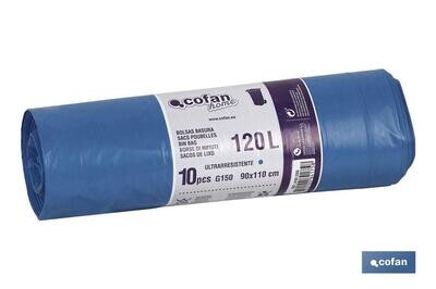 BOLSAS DE PL�STICO 90X110 GALGA 150 COLOR AZUL 10 UDS.