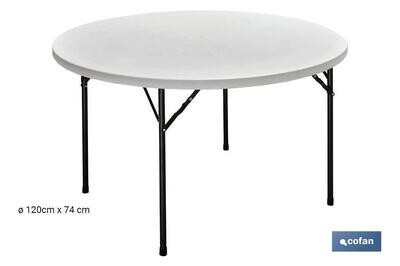 MESA REDONDA PLEGABLE BLANCA 80X80X74CM