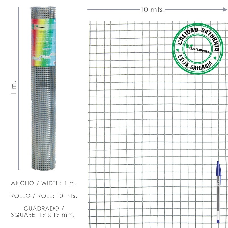 Malla Electrosoldada Galvanizada 19x19 / 100 cm. rollo 10 Metros Uso Domestico