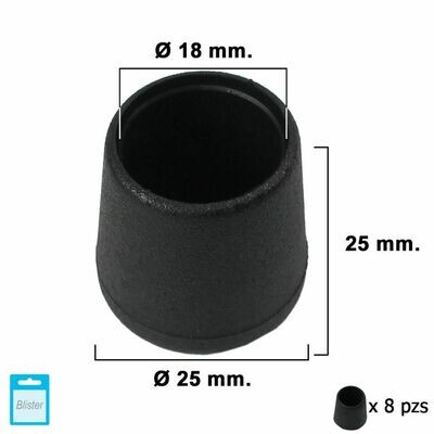 Contera C�nica Negra 18mm. Blister 8 piezas.