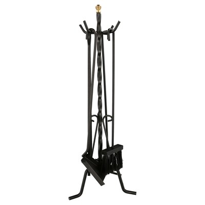 Juego Atizadores 5 Piezas 25x70 (Alt.) cm. Soporte, Cepillo, Recogedor, Atizador y Pinzas. Hierro Forjado