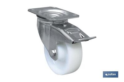 RUEDA NYLON PLACA/FRENO �125X40MM