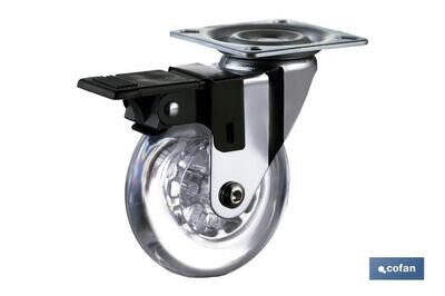 RUEDA TRANSP/CROMADO PLACA/FRENO PU �35MM