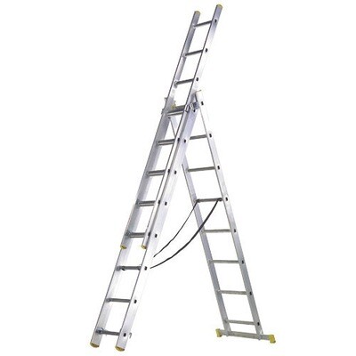 Escalera Aluminio 3 Tramos 9+9+9 Pelda�os.Plegable, Telesc�pica, Antideslizante, Resistente.