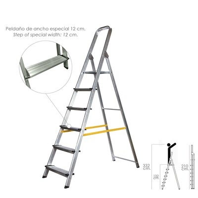 Escalera Aluminio Dom�stica Profesional  6 Pelda�os (Pelda�o de 12 cm.)