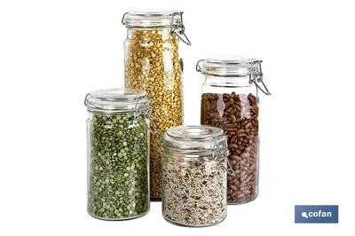 SET 4  FRASCOS CRISTAL+ CLIP ACERO 2100ML,1500ML,1150ML,750ML