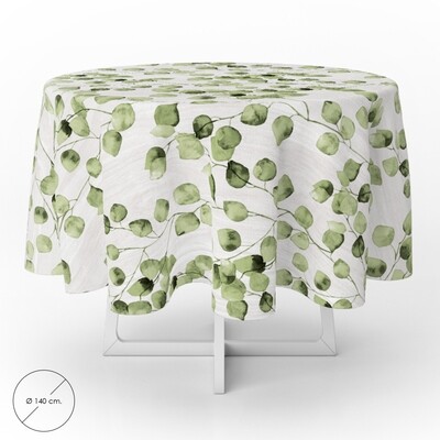 Mantel Antimanchas Hule Redondo �140 cm. Hojas Verdes