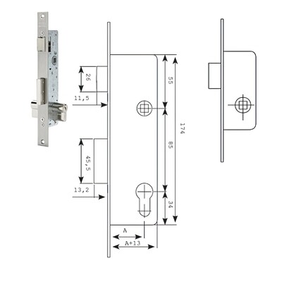 Cerradura Tesa 2215/28/ai    Sin Gancho