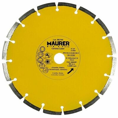 Disco Diamante Maurer Segmentado Laser Hormig�n, Piedra, Granito 230 mm.