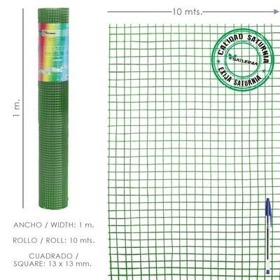 Malla Electrosoldada Plastificada Corral 13x13 / 100 cm. Rollo 10 metros