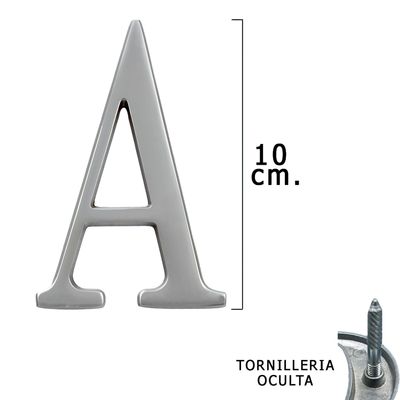 Letra Metal  Letra Metal "A" Plateada Mate 10 cm. con Tornilleria Oculta (Blister 1 Pieza)