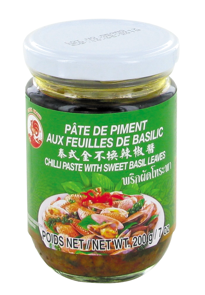 Chili paste with sweet basil leaves