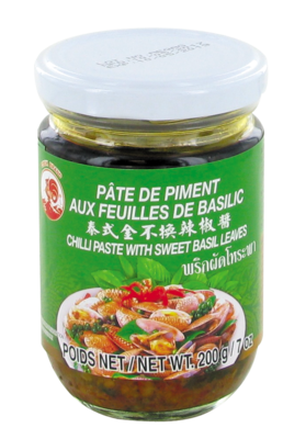 Chili paste with sweet basil leaves