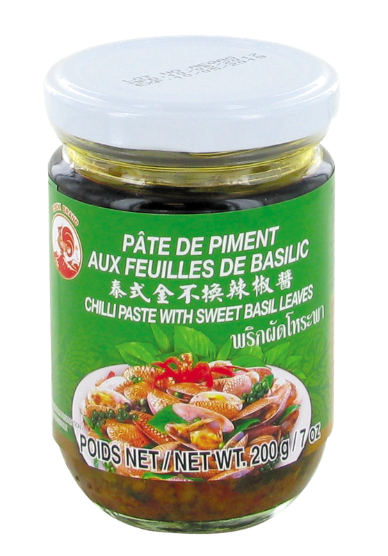 Chili paste with sweet basil leaves