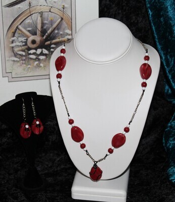 Scarlet Swirl Wire Wrapped Necklace &amp; Earring Set