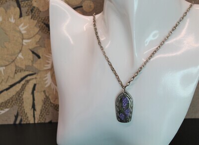 Hand Painted Grapes on Silver Fork Handle Necklace