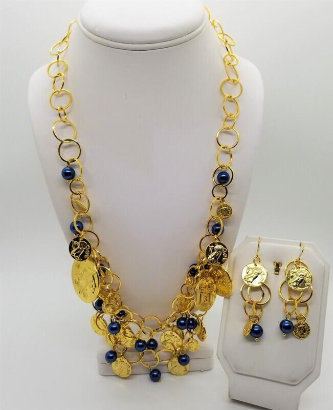 Royal Blue and Coin Necklace Set