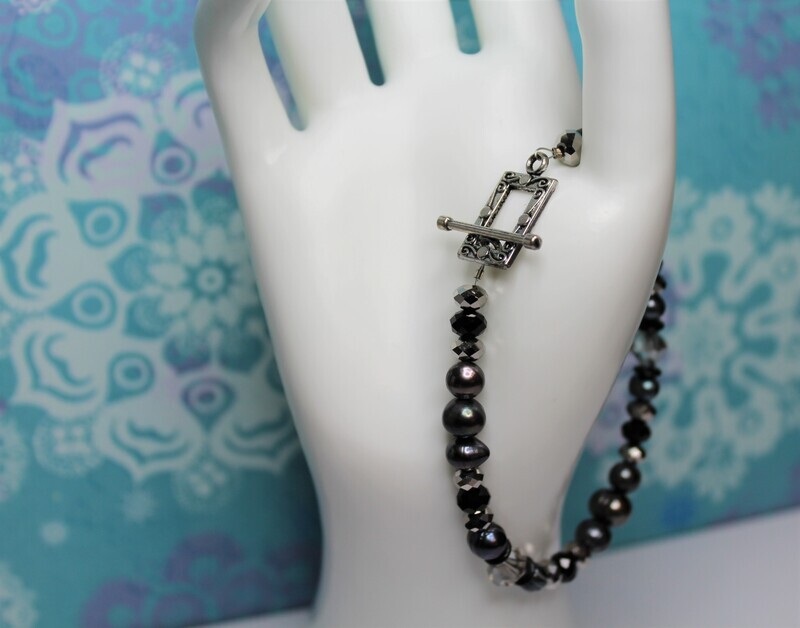 Black Bead and Pearl Interchangeable Bracelet