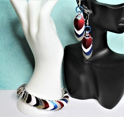 Chainmail Red White and Blue Bracelet Set