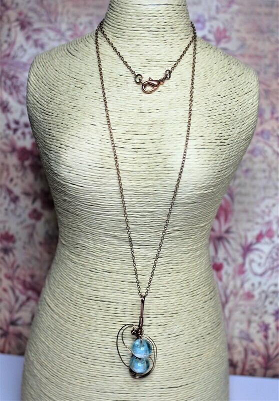Crystal Blue Copper Wrapped Necklace