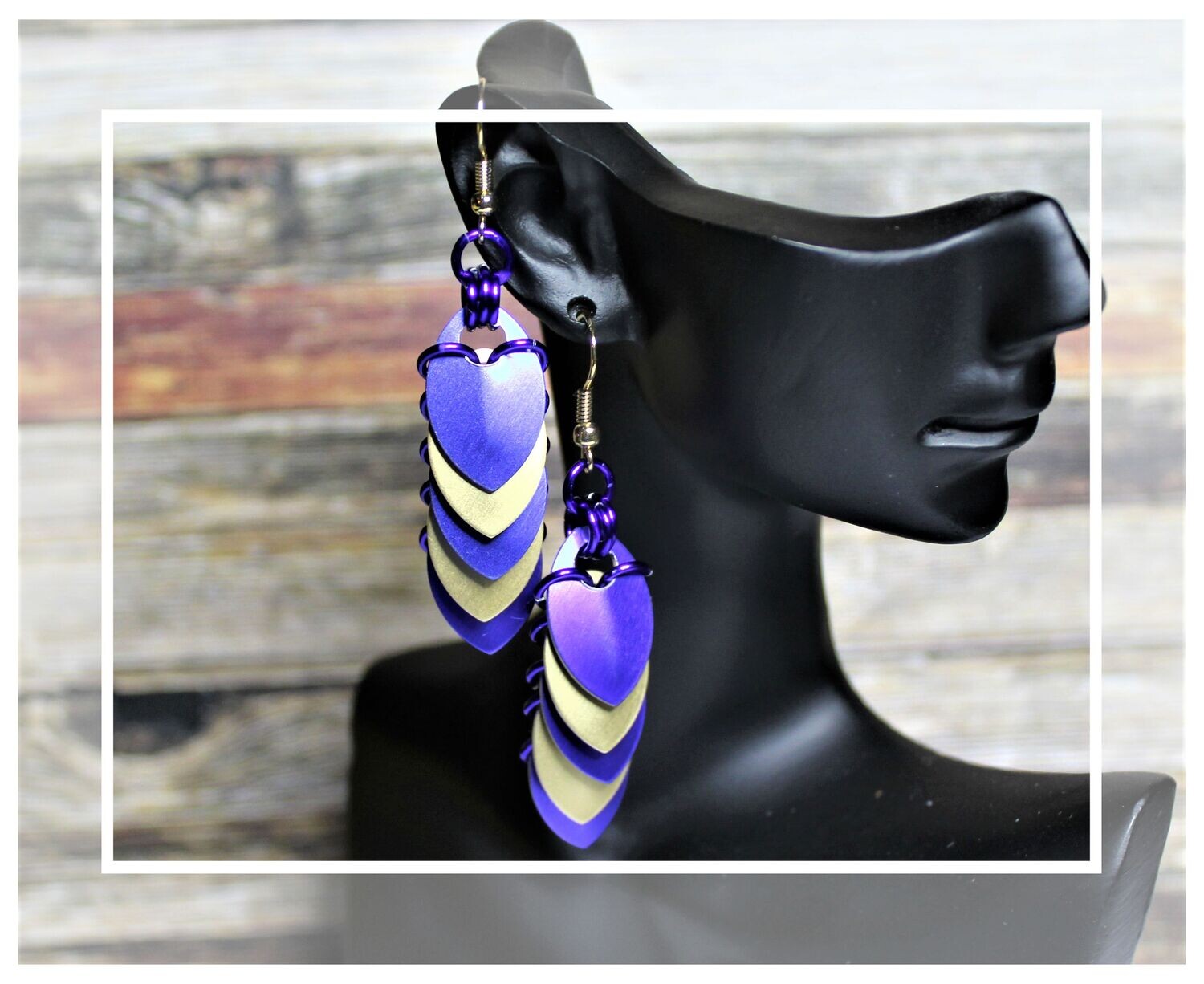 Blue and Gold Chainmail Earrings