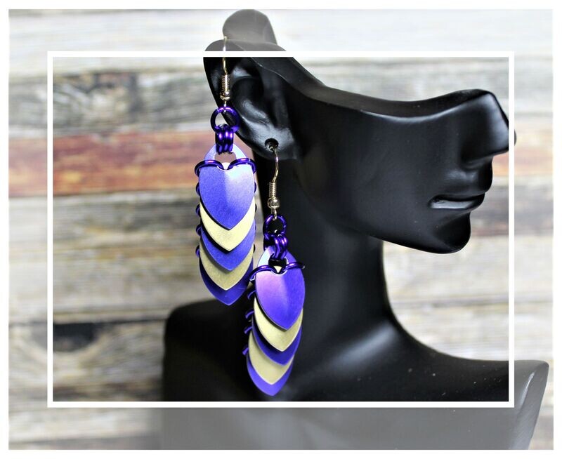 Blue and Gold Chainmail Earrings