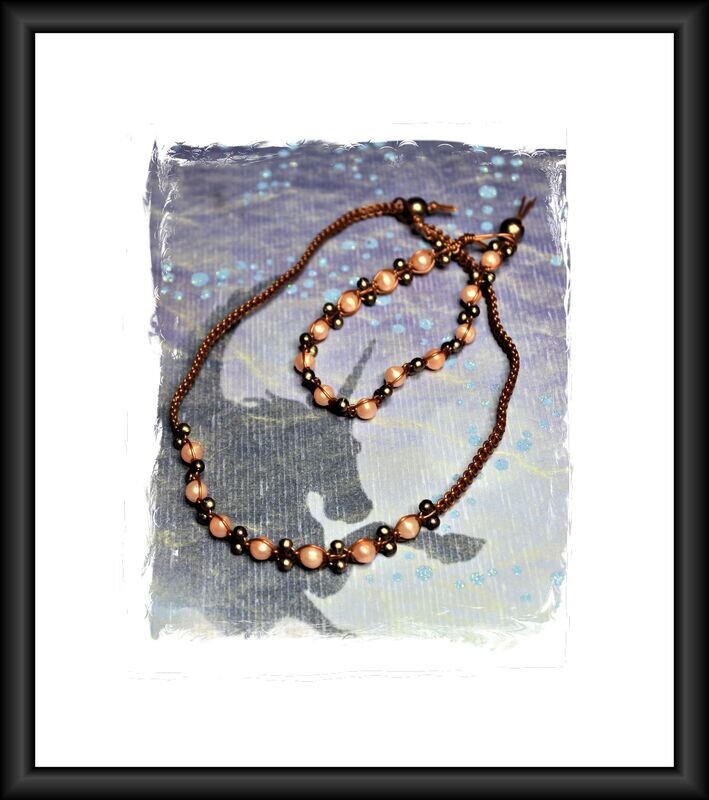 Peach Pearl Macreme Necklace Set