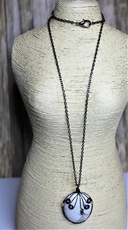 White Howlite Wire Wrapped Stone Necklace