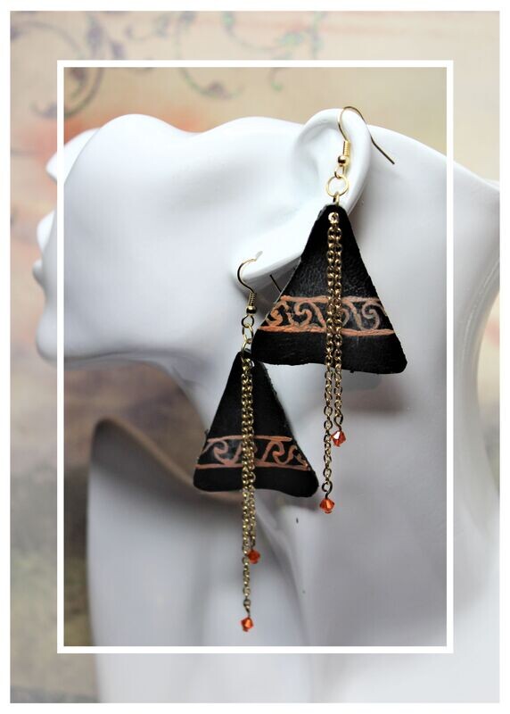 Black Leather Jeweled River Earrings