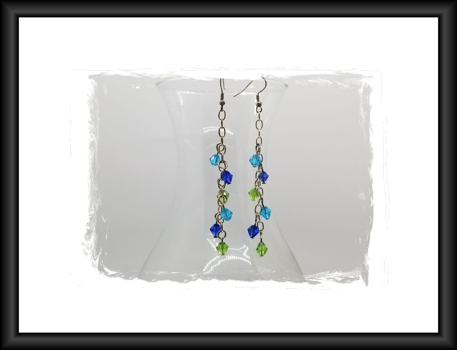 Blue &amp; Green Beaded Chain Earrings