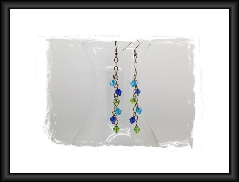 Blue &amp; Green Beaded Chain Earrings