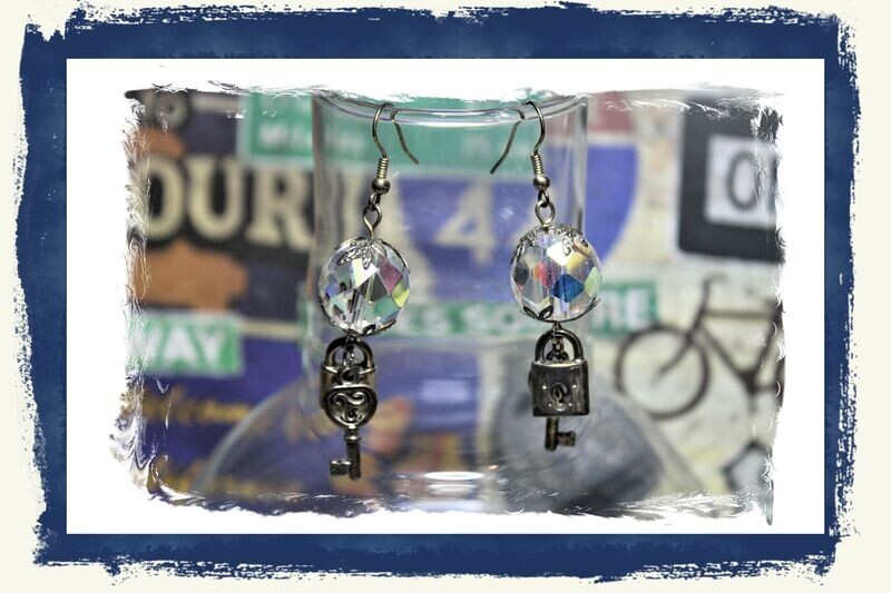 Crystal Lock &amp; Key Earrings