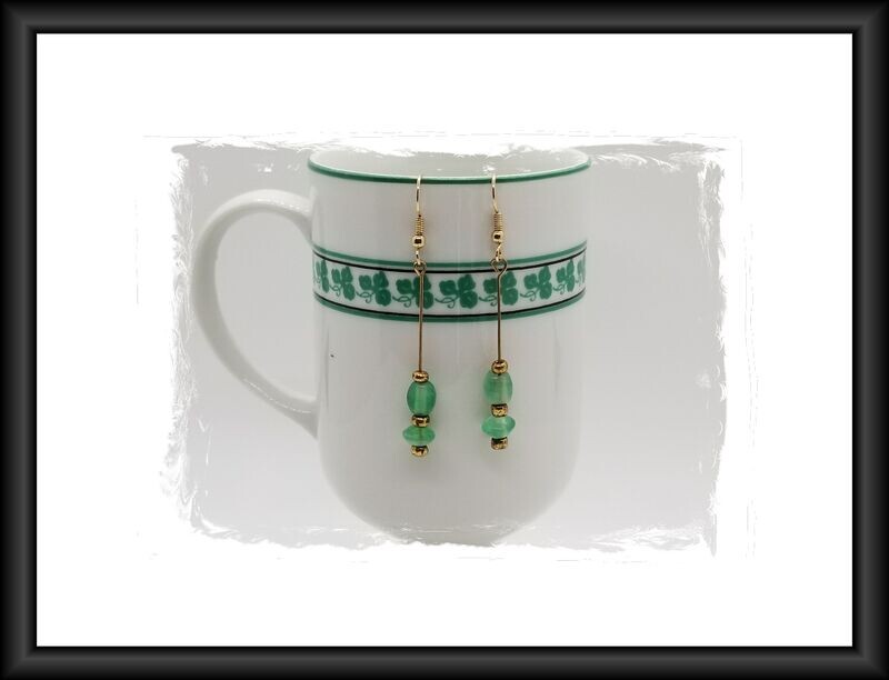 Green Bead Dangle Earrings