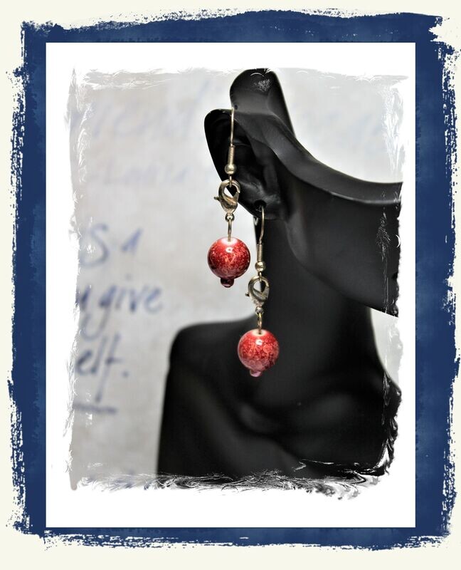 Red Bead Lobster Claw Earrings