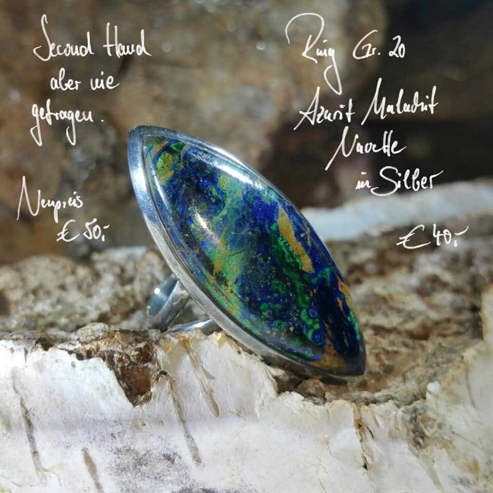 Azurit Malachit Ring Navette Gr. 20