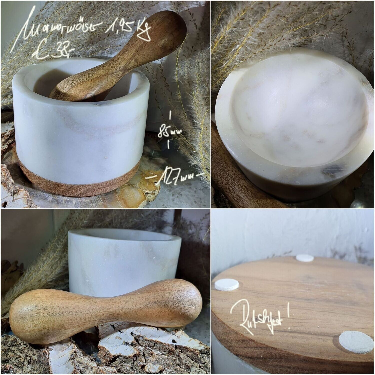 Marmor Mörser mit Holzstößel  1,95 kg