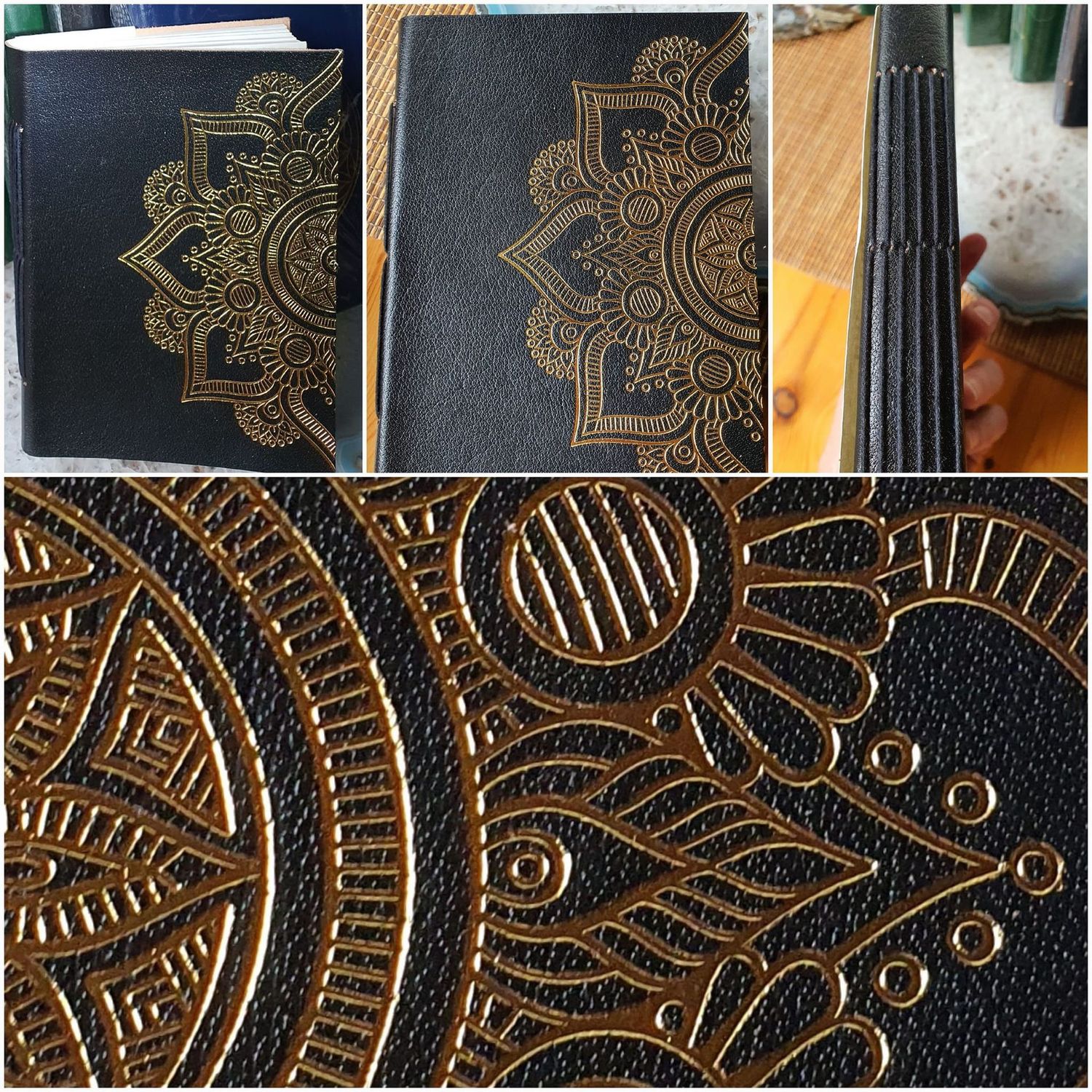 Schreibbuch Mandala in Leder gefasst 18,5 x 13 cm