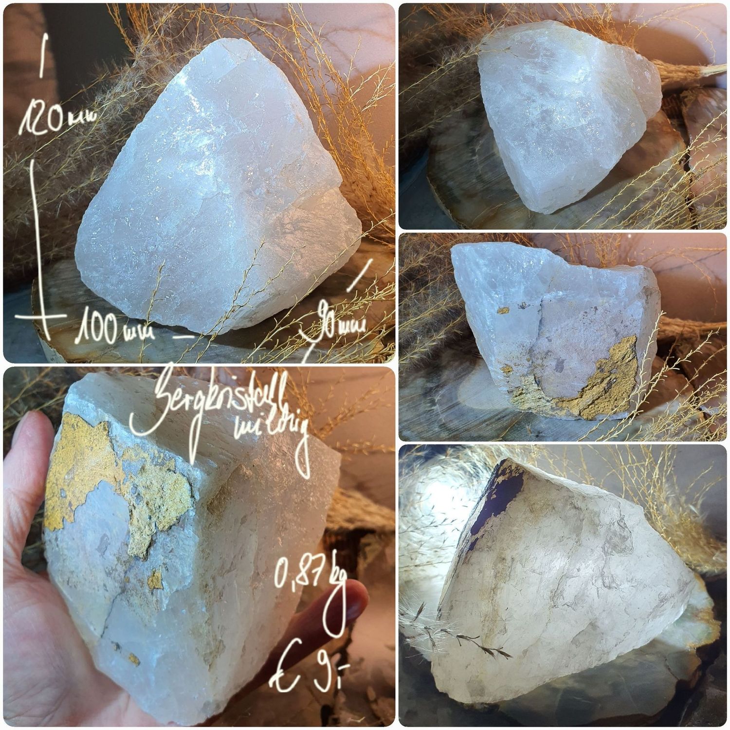 Bergkristall Rohstein milchig 0,87 KG