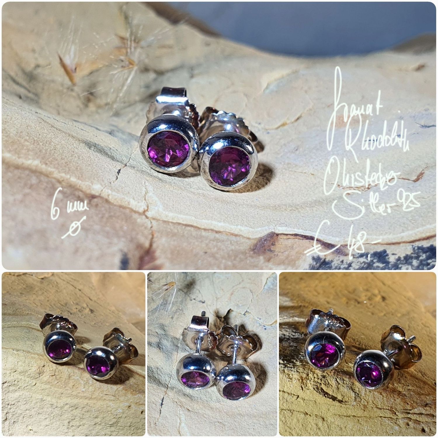 Granat Rhodolith Ohrstecker Silber 925 DM 6mm