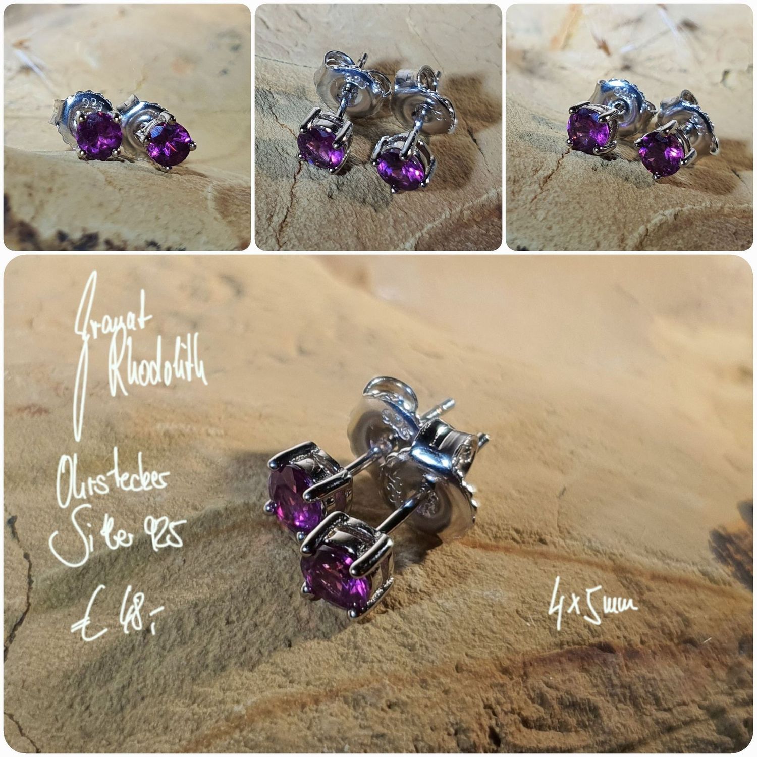 Granat Rhodolith Ohrstecker Silber 925 DM 4-5mm