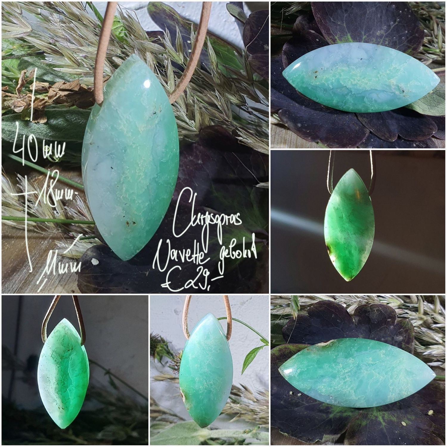 Chrysopras Navette gebohrt