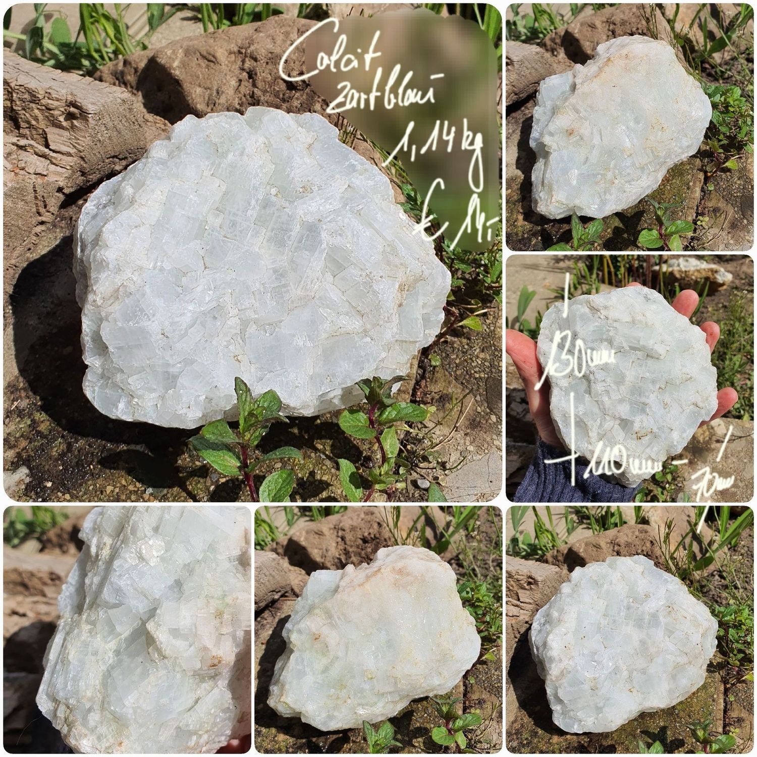 Calcit Rohstein zartblau 1,14 kg