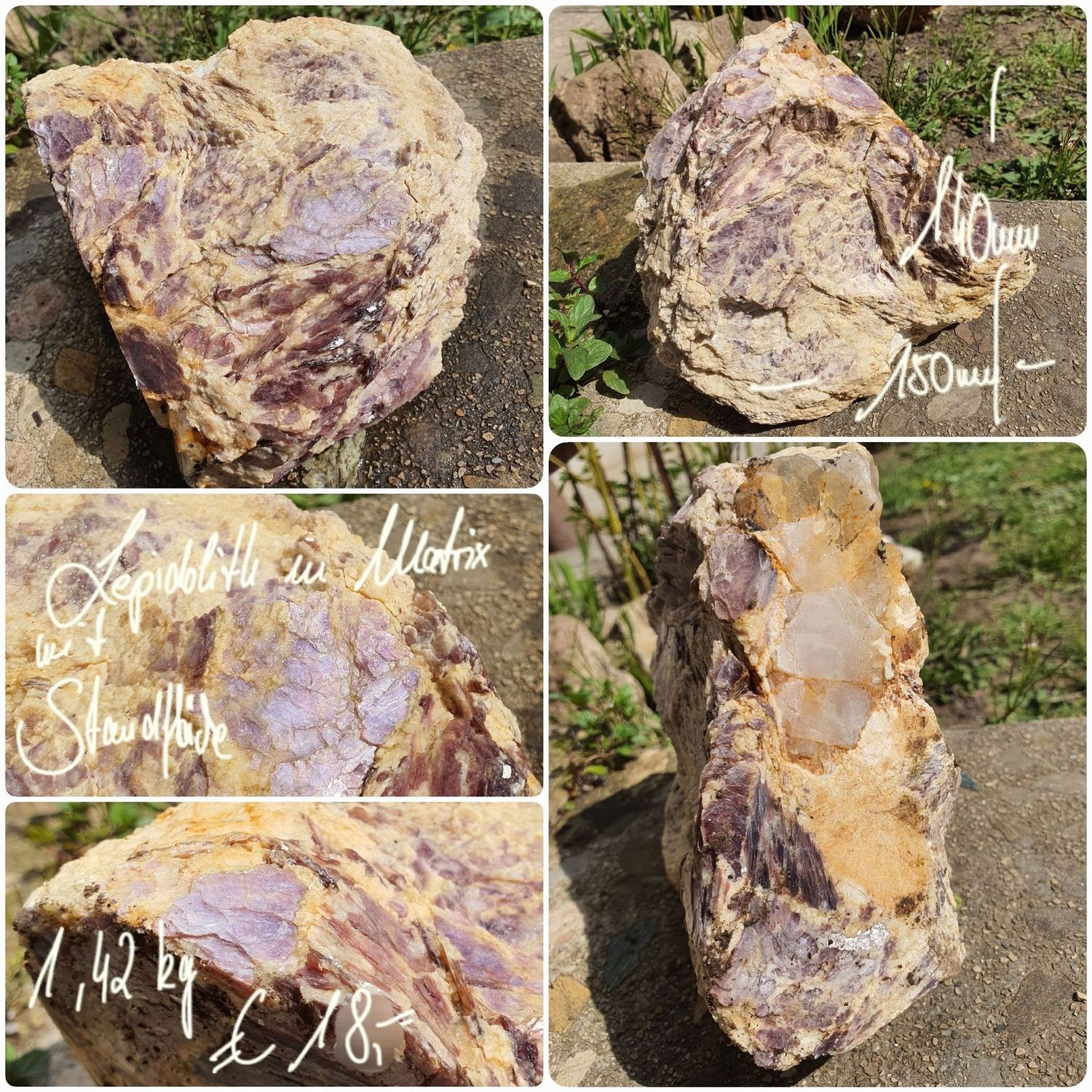 Lepidolith in Matrix Rohstein 1,42 kg