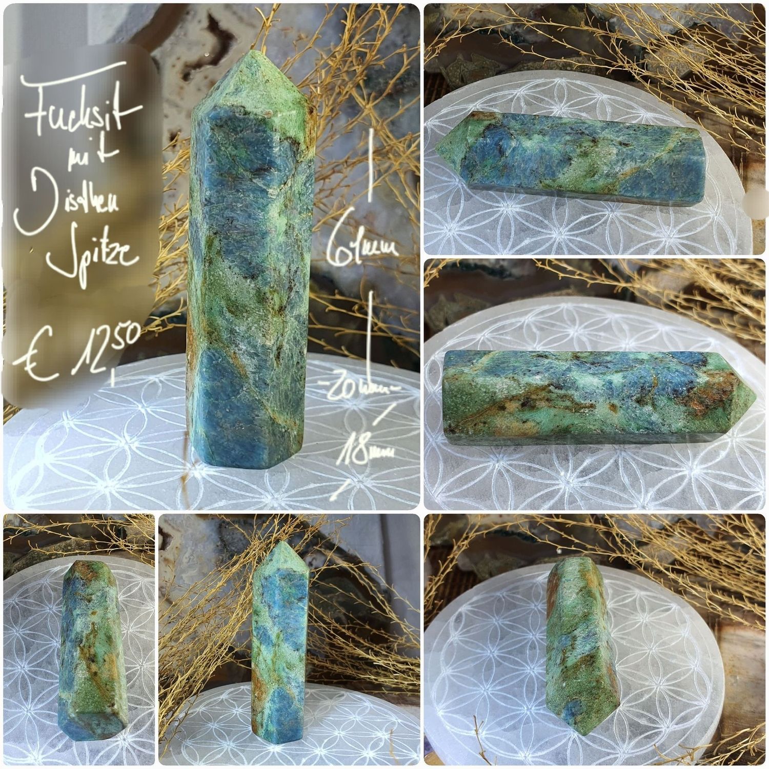 Fuchsit mit Disthen Spitze