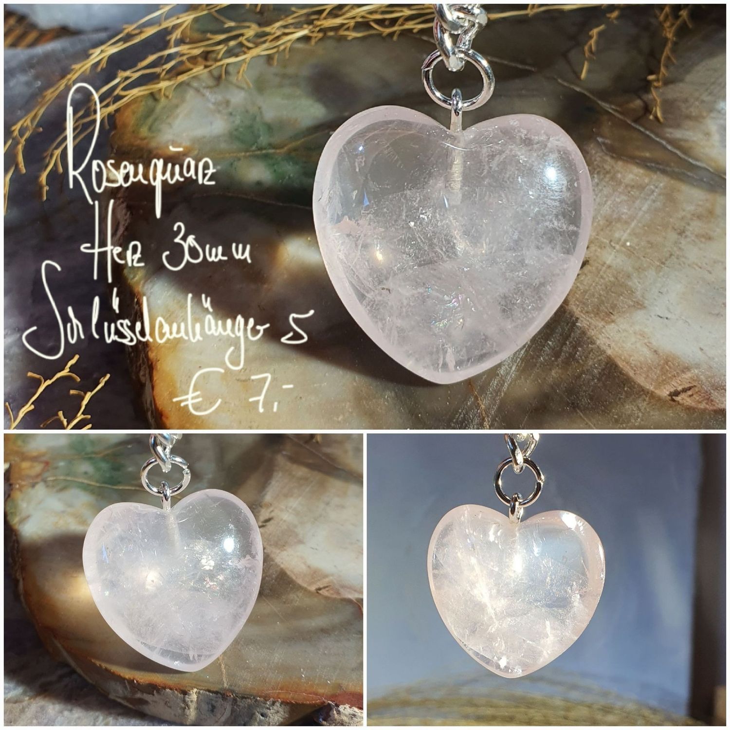 Rosenquarz Schlüsselanhänger Herz 30 mm (5)