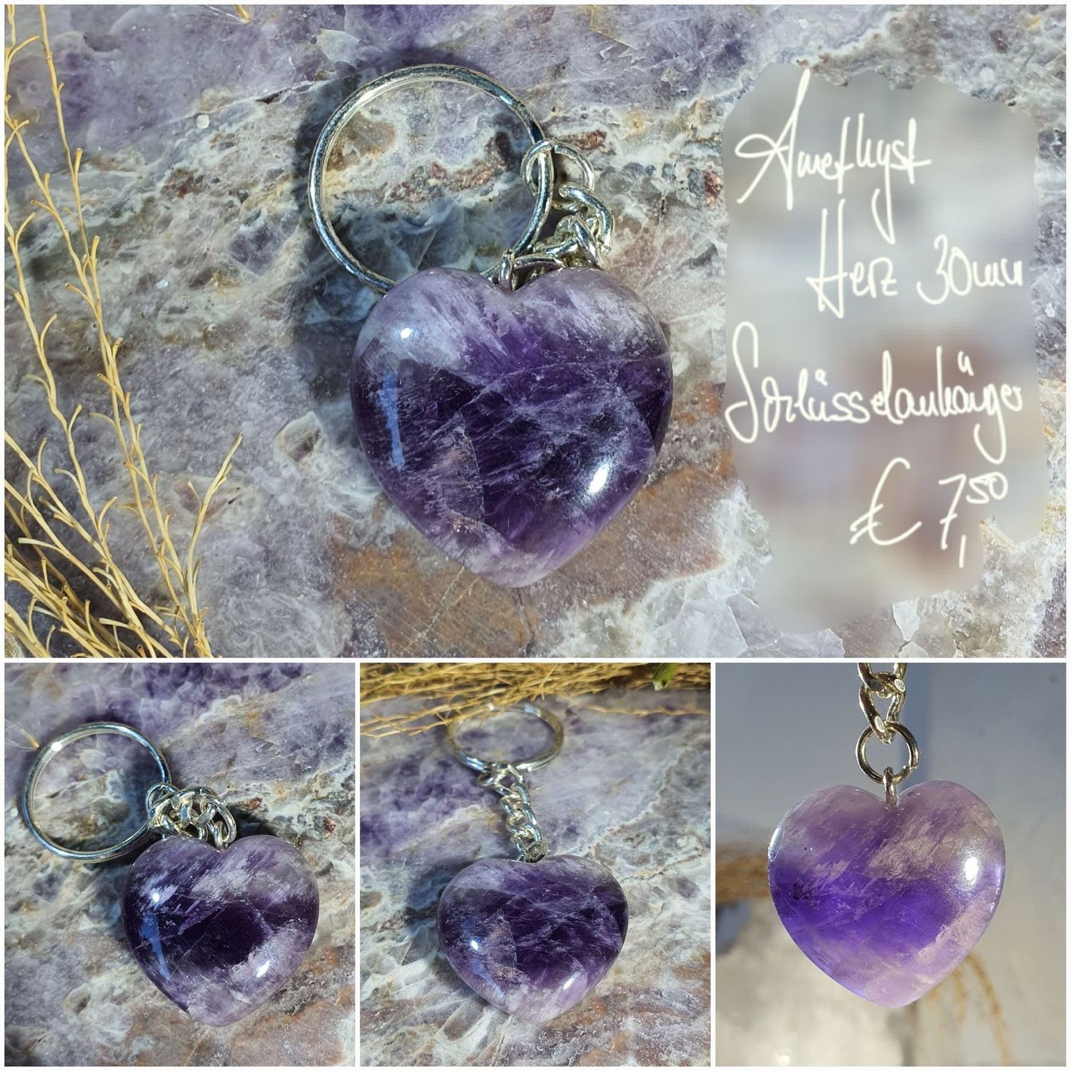 Amethyst Herz Schlüsselanhänger 30 mm