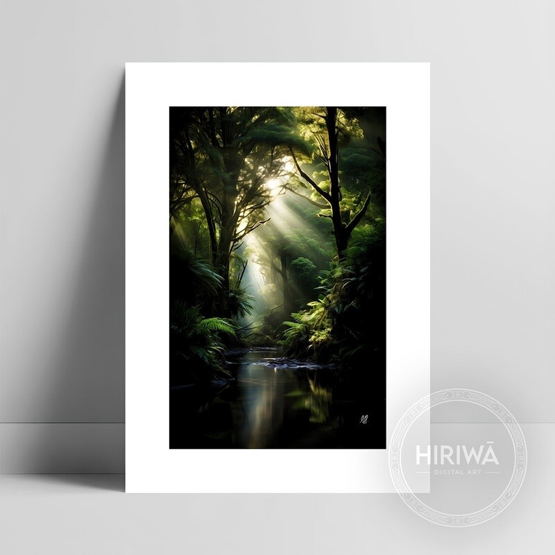 Golden Light fine art print with a white border by Hiriwā Digital Art.